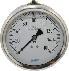 Wika - 4" Dial, 1/2 Thread, 0-160 Scale Range, Pressure Gauge - Lower Back Connection Mount, Accurate to 1% of Scale - Industrial Tool & Supply