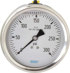 Wika - 4" Dial, 1/2 Thread, 0-300 Scale Range, Pressure Gauge - Lower Back Connection Mount, Accurate to 1% of Scale - Industrial Tool & Supply