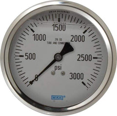 Wika - 4" Dial, 1/2 Thread, 0-3,000 Scale Range, Pressure Gauge - Lower Back Connection Mount, Accurate to 1% of Scale - Industrial Tool & Supply