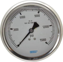 Wika - 4" Dial, 1/2 Thread, 0-15,000 Scale Range, Pressure Gauge - Lower Back Connection Mount, Accurate to 1% of Scale - Industrial Tool & Supply