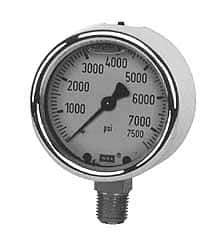 Wika - 4" Dial, 1/4 Thread, 0-10,000 Scale Range, Pressure Gauge - Lower Back Connection Mount, Accurate to 1% of Scale - Industrial Tool & Supply