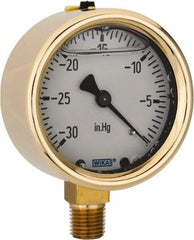 Wika - 2-1/2" Dial, 1/4 Thread, 30-0 Scale Range, Pressure Gauge - Lower Connection Mount, Accurate to 1.5% of Scale - Industrial Tool & Supply