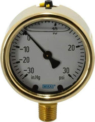 Wika - 2-1/2" Dial, 1/4 Thread, 30-0-30 Scale Range, Pressure Gauge - Lower Connection Mount, Accurate to 1.5% of Scale - Industrial Tool & Supply