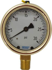 Wika - 2-1/2" Dial, 1/4 Thread, 0-30 Scale Range, Pressure Gauge - Lower Connection Mount, Accurate to 1.5% of Scale - Industrial Tool & Supply