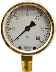 Wika - 2-1/2" Dial, 1/4 Thread, 0-60 Scale Range, Pressure Gauge - Lower Connection Mount, Accurate to 1.5% of Scale - Industrial Tool & Supply