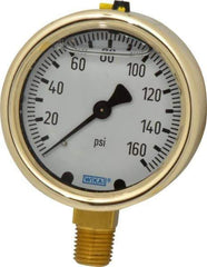 Wika - 2-1/2" Dial, 1/4 Thread, 0-160 Scale Range, Pressure Gauge - Lower Connection Mount, Accurate to 1.5% of Scale - Industrial Tool & Supply