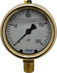 Wika - 2-1/2" Dial, 1/4 Thread, 0-200 Scale Range, Pressure Gauge - Lower Connection Mount, Accurate to 1.5% of Scale - Industrial Tool & Supply