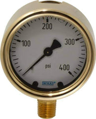 Wika - 2-1/2" Dial, 1/4 Thread, 0-400 Scale Range, Pressure Gauge - Lower Connection Mount, Accurate to 1.5% of Scale - Industrial Tool & Supply