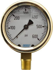 Wika - 2-1/2" Dial, 1/4 Thread, 0-600 Scale Range, Pressure Gauge - Lower Connection Mount, Accurate to 1.5% of Scale - Industrial Tool & Supply