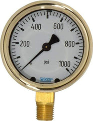 Wika - 2-1/2" Dial, 1/4 Thread, 0-1,000 Scale Range, Pressure Gauge - Lower Connection Mount, Accurate to 1.5% of Scale - Industrial Tool & Supply