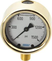 Wika - 2-1/2" Dial, 1/4 Thread, 0-1,500 Scale Range, Pressure Gauge - Lower Connection Mount, Accurate to 1.5% of Scale - Industrial Tool & Supply