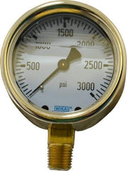 Wika - 2-1/2" Dial, 1/4 Thread, 0-3,000 Scale Range, Pressure Gauge - Lower Connection Mount, Accurate to 1.5% of Scale - Industrial Tool & Supply
