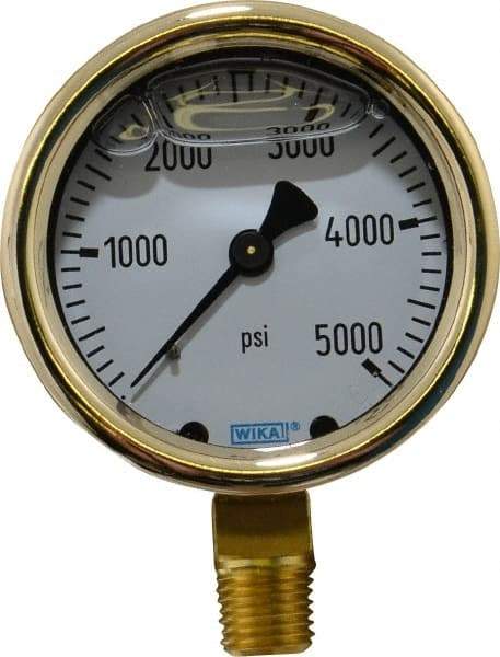 Wika - 2-1/2" Dial, 1/4 Thread, 0-5,000 Scale Range, Pressure Gauge - Lower Connection Mount, Accurate to 1.5% of Scale - Industrial Tool & Supply