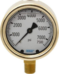 Wika - 2-1/2" Dial, 1/4 Thread, 0-7,500 Scale Range, Pressure Gauge - Lower Connection Mount, Accurate to 1.5% of Scale - Industrial Tool & Supply