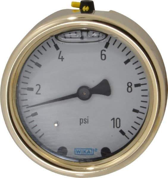 Wika - 2-1/2" Dial, 1/4 Thread, 0-10 Scale Range, Pressure Gauge - Back Connection Mount, Accurate to 1.5% of Scale - Industrial Tool & Supply