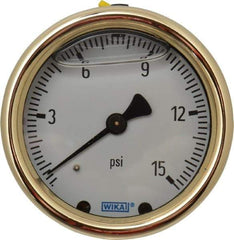 Wika - 2-1/2" Dial, 1/4 Thread, 0-15 Scale Range, Pressure Gauge - Back Connection Mount, Accurate to 1.5% of Scale - Industrial Tool & Supply