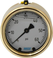 Wika - 2-1/2" Dial, 1/4 Thread, 0-60 Scale Range, Pressure Gauge - Back Connection Mount, Accurate to 1.5% of Scale - Industrial Tool & Supply
