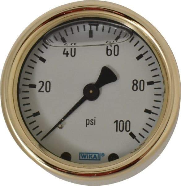 Wika - 2-1/2" Dial, 1/4 Thread, 0-100 Scale Range, Pressure Gauge - Back Connection Mount, Accurate to 1.5% of Scale - Industrial Tool & Supply