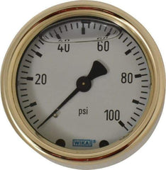 Wika - 2-1/2" Dial, 1/4 Thread, 0-100 Scale Range, Pressure Gauge - Back Connection Mount, Accurate to 1.5% of Scale - Industrial Tool & Supply
