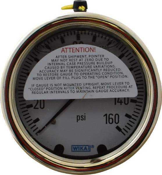 Wika - 2-1/2" Dial, 1/4 Thread, 0-160 Scale Range, Pressure Gauge - Back Connection Mount, Accurate to 1.5% of Scale - Industrial Tool & Supply