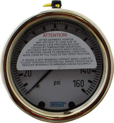 Wika - 2-1/2" Dial, 1/4 Thread, 0-160 Scale Range, Pressure Gauge - Back Connection Mount, Accurate to 1.5% of Scale - Industrial Tool & Supply