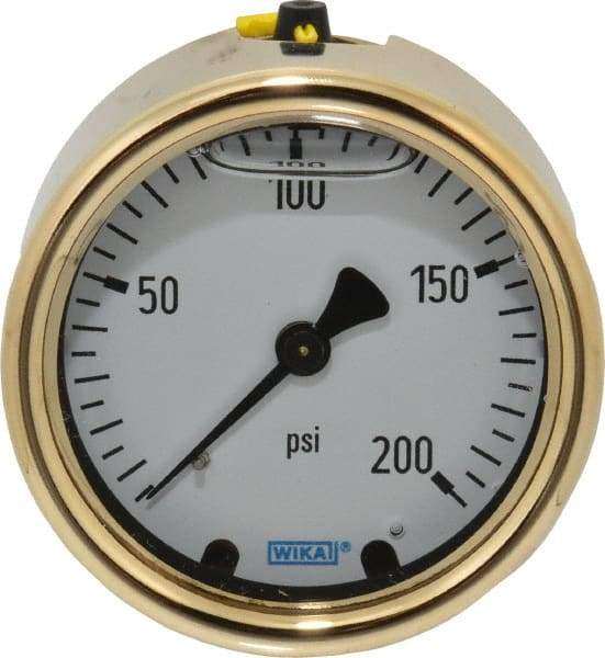 Wika - 2-1/2" Dial, 1/4 Thread, 0-200 Scale Range, Pressure Gauge - Back Connection Mount, Accurate to 1.5% of Scale - Industrial Tool & Supply