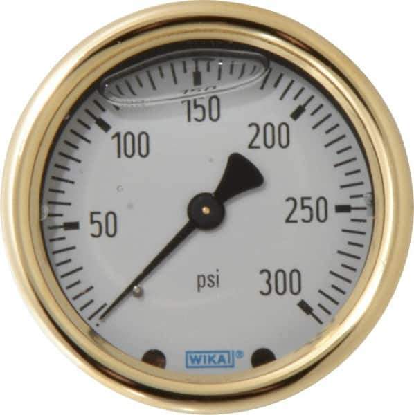 Wika - 2-1/2" Dial, 1/4 Thread, 0-300 Scale Range, Pressure Gauge - Back Connection Mount, Accurate to 1.5% of Scale - Industrial Tool & Supply