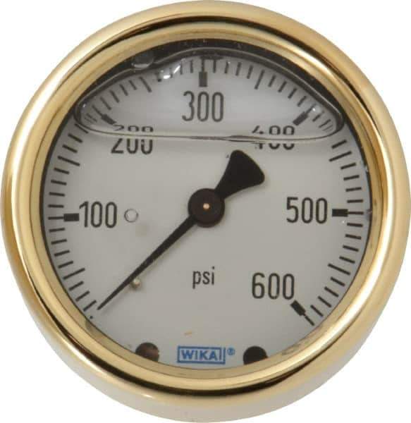 Wika - 2-1/2" Dial, 1/4 Thread, 0-600 Scale Range, Pressure Gauge - Back Connection Mount, Accurate to 1.5% of Scale - Industrial Tool & Supply