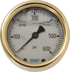 Wika - 2-1/2" Dial, 1/4 Thread, 0-600 Scale Range, Pressure Gauge - Back Connection Mount, Accurate to 1.5% of Scale - Industrial Tool & Supply