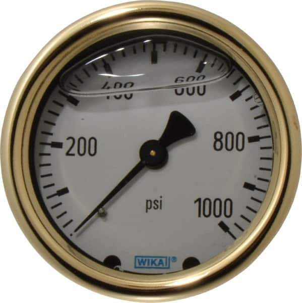 Wika - 2-1/2" Dial, 1/4 Thread, 0-1,000 Scale Range, Pressure Gauge - Back Connection Mount, Accurate to 1.5% of Scale - Industrial Tool & Supply