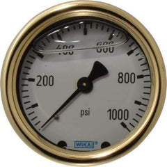 Wika - 2-1/2" Dial, 1/4 Thread, 0-1,000 Scale Range, Pressure Gauge - Back Connection Mount, Accurate to 1.5% of Scale - Industrial Tool & Supply