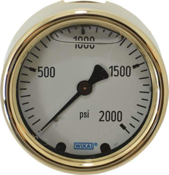 Wika - 2-1/2" Dial, 1/4 Thread, 0-2,000 Scale Range, Pressure Gauge - Back Connection Mount, Accurate to 1.5% of Scale - Industrial Tool & Supply