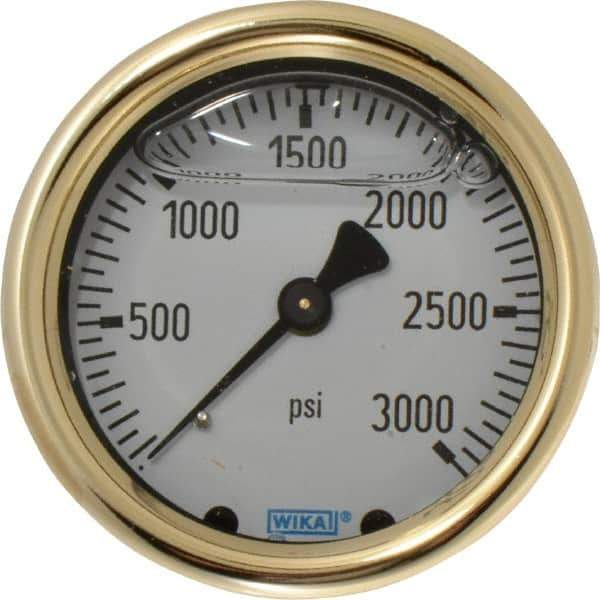 Wika - 2-1/2" Dial, 1/4 Thread, 0-3,000 Scale Range, Pressure Gauge - Back Connection Mount, Accurate to 1.5% of Scale - Industrial Tool & Supply