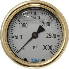 Wika - 2-1/2" Dial, 1/4 Thread, 0-3,000 Scale Range, Pressure Gauge - Back Connection Mount, Accurate to 1.5% of Scale - Industrial Tool & Supply