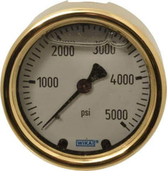 Wika - 2-1/2" Dial, 1/4 Thread, 0-5,000 Scale Range, Pressure Gauge - Back Connection Mount, Accurate to 1.5% of Scale - Industrial Tool & Supply