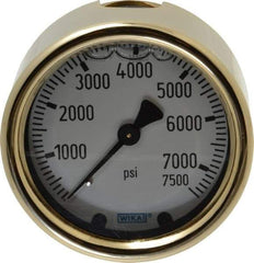Wika - 2-1/2" Dial, 1/4 Thread, 0-7,500 Scale Range, Pressure Gauge - Back Connection Mount, Accurate to 1.5% of Scale - Industrial Tool & Supply
