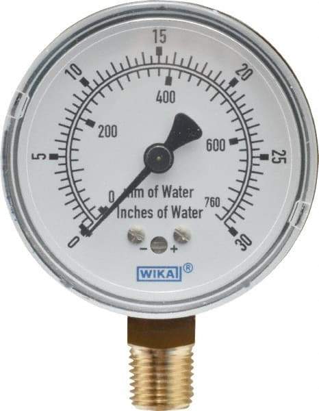 Wika - 2-1/2" Dial, 1/4 Thread, 0-30/0-760 Scale Range, Pressure Gauge - Lower Connection Mount, Accurate to 1.5% of Scale - Industrial Tool & Supply