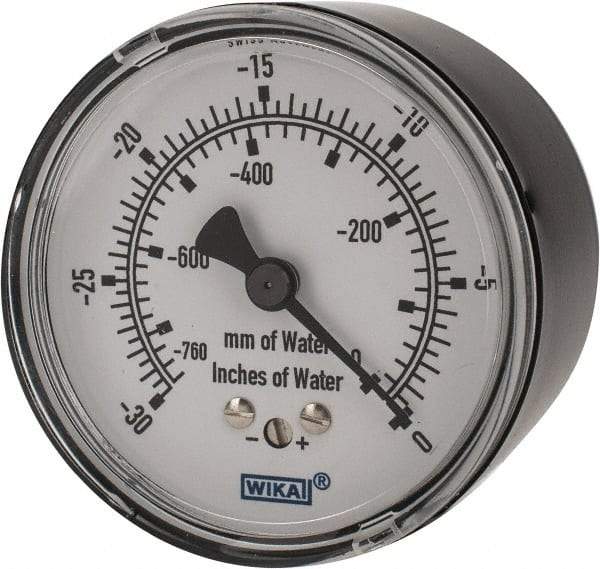 Wika - 2-1/2" Dial, 1/4 Thread, 0-30/0-760 Scale Range, Pressure Gauge - Center Back Connection Mount, Accurate to 1.5% of Scale - Industrial Tool & Supply