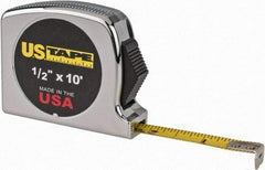 US Tape - 10' x 1/2" Yellow Blade Tape Measure - 1/16" Graduation, Inch Graduation Style, Silver Case - Industrial Tool & Supply