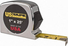 US Tape - 25' x 1" Yellow Blade Tape Measure - 1/32 & 1/16" Graduation, Inch Graduation Style, Silver Case - Industrial Tool & Supply