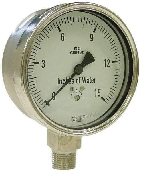 Wika - 4" Dial, 1/4 Thread, 0-60/0-1,500 Scale Range, Pressure Gauge - Lower Connection Mount, Accurate to 1.5% of Scale - Industrial Tool & Supply