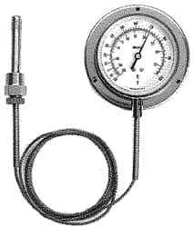 Weiss Instruments - 3-1/2 Inch, 40 to 240°F, Stainless Steel, Vapor Actuated Dial Thermometer - 5 Ft. Cap Length, Wall Mounted, Bottom Connected - Industrial Tool & Supply