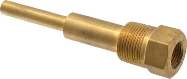 Alloy Engineering - 6 Inch Overall Length, 1 Inch Thread, Brass Standard Thermowell - 4-1/2 Inch Insertion Length - Industrial Tool & Supply