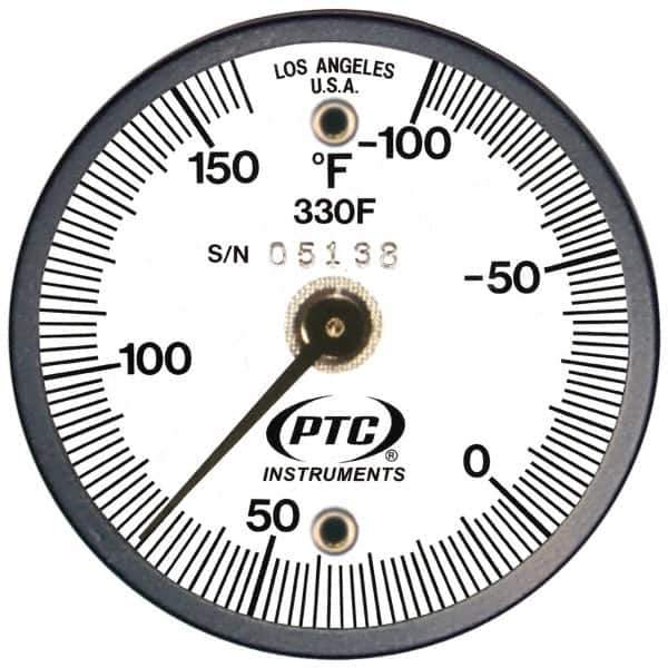 PTC Instruments - -100 to 160°F, 2 Inch Dial Diameter, Dual Magnet Mount Thermometer - 2° Division Graduation - Industrial Tool & Supply