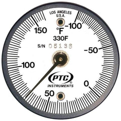 PTC Instruments - -100 to 160°F, 2 Inch Dial Diameter, Dual Magnet Mount Thermometer - 2° Division Graduation - Industrial Tool & Supply