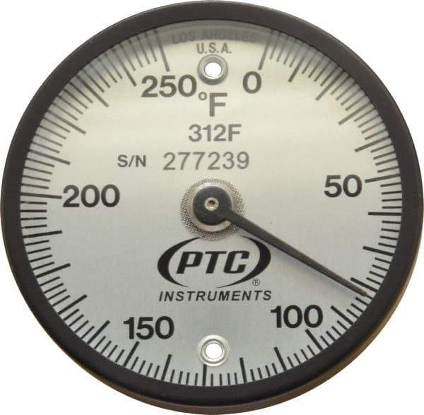 PTC Instruments - 250°F, 2 Inch Dial Diameter, Dual Magnet Mount Thermometer - 2° Division Graduation - Industrial Tool & Supply
