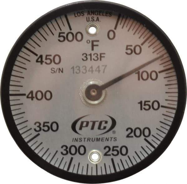 PTC Instruments - 500°F, 2 Inch Dial Diameter, Dual Magnet Mount Thermometer - 5° Division Graduation - Industrial Tool & Supply