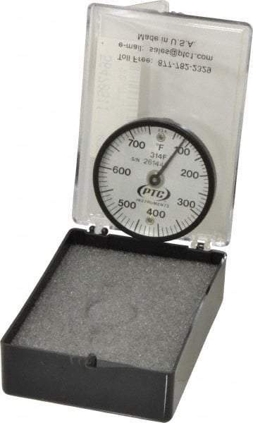 PTC Instruments - 50 to 750°F, 2 Inch Dial Diameter, Dual Magnet Mount Thermometer - 10° Division Graduation - Industrial Tool & Supply
