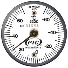 PTC Instruments - -70 to 70°C, 2 Inch Dial Diameter, Dual Magnet Mount Thermometer - 2° Division Graduation - Industrial Tool & Supply