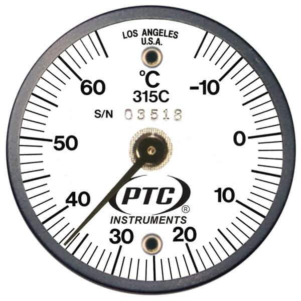 PTC Instruments - -15 to 65°C, 2 Inch Dial Diameter, Dual Magnet Mount Thermometer - 1° Division Graduation - Industrial Tool & Supply